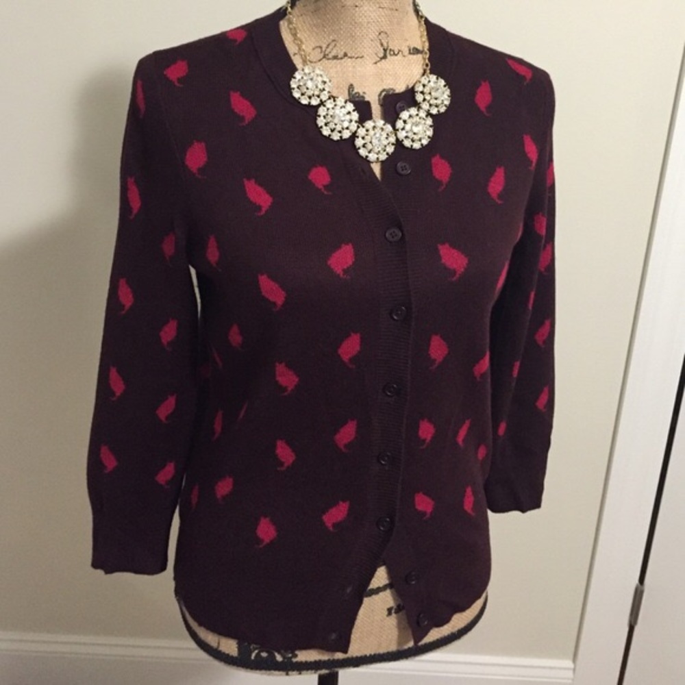 LOFT Burgundy and Pink Cardigan
